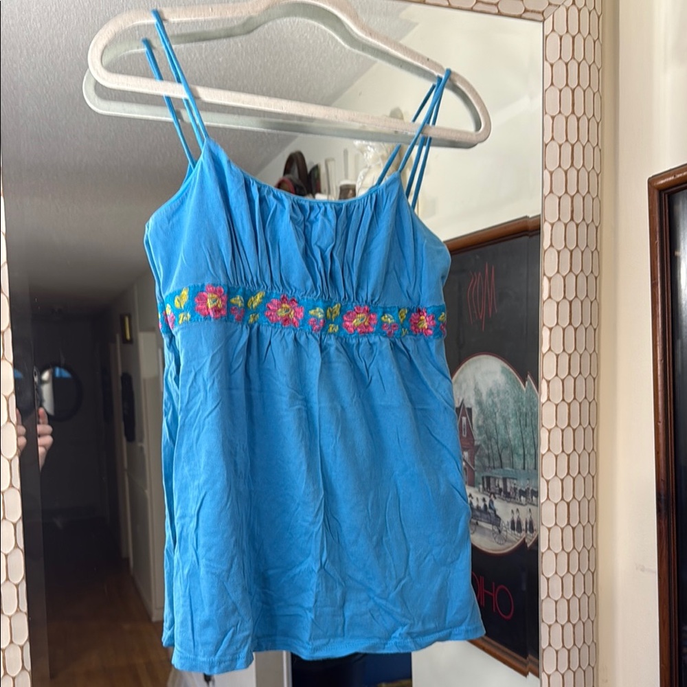 Blue Floral Embroidered Women's Top